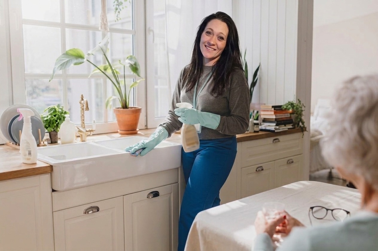 HomeHavens caregiver helping in a warm kitchen